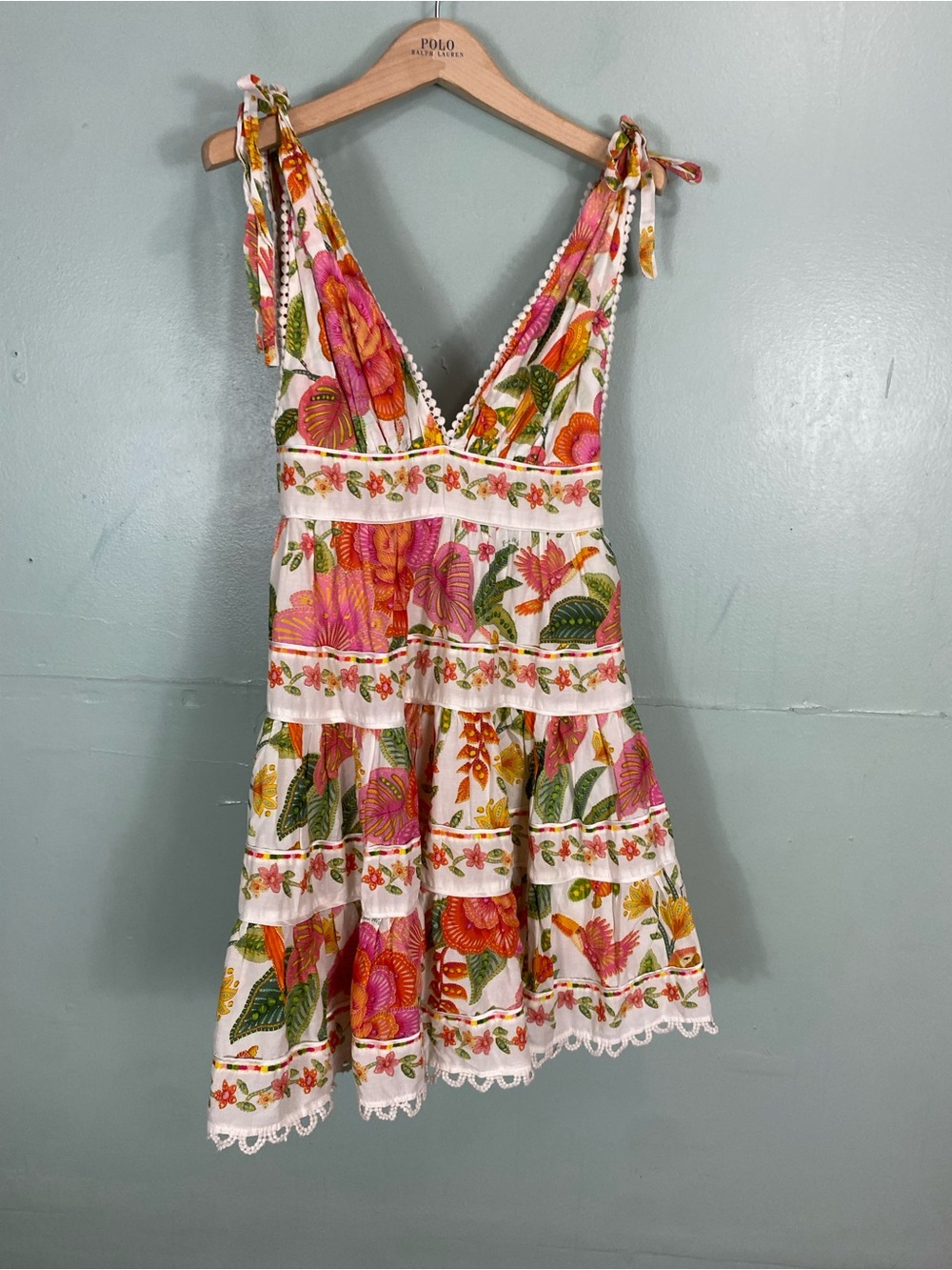 Farm Rio Macaw Bloom Tie Shoulder Mini Dress Floral XS - Picture 2 of 7